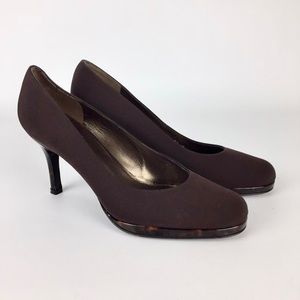 Stuart Weitzman Womens Brown Fabric Platform Pumps Tortoise Trim size 6.5M